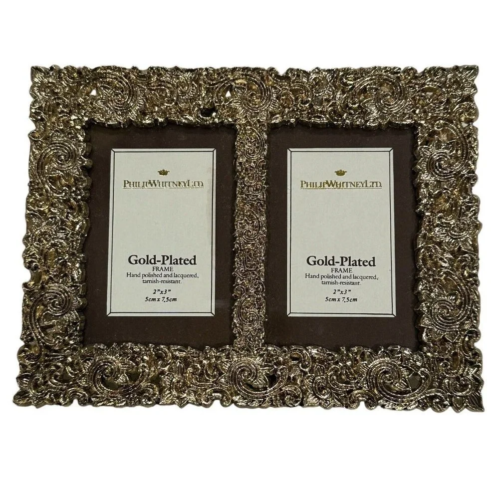 Philip Whitney Dual Photo Frame‎ 6 Inch Ornate Gold Plated Double Picture New